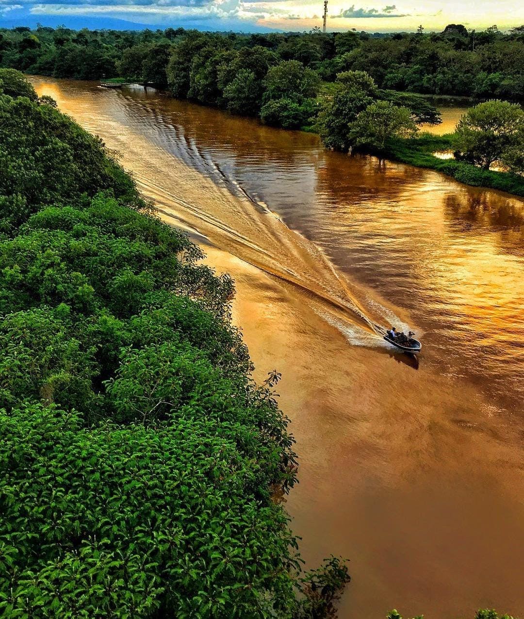 Boat on Caño Negro river golden hour